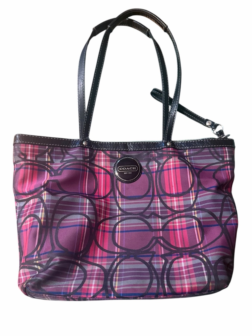 Coach Purple & Magenta poppy tartan Plaid Y2K signature Tote - Picture 3 of 16